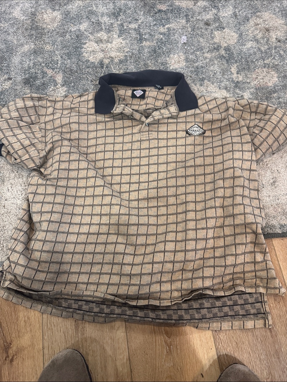 Men's Tabasco Golf Company Checked Tan Polo with Black Collar